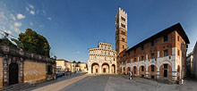 Lucca, St. Martin's Cathedral square at sunset, view from 4m high